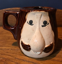 Vintage Mustache Guard Face Mug Cup with Face 1970s VTG Pottery Ceramic