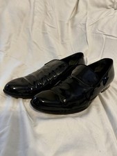 Gucci Men's Black Patent Leather Dress Shoes Mirrored Script Heel Sz.9