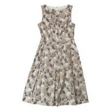 Anne Klein Sleeveless Dress Black, Beige and Cream Leaf-Print