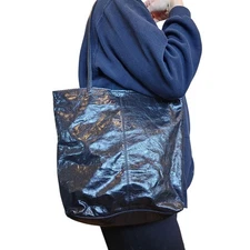 Latico Women's Nora Black Shiny Leather Shoulder Bag Tote Floral Interior