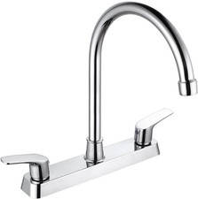 2 Handle Kitchen Sink Faucet High Arc 360 Swivel Stainless Steel Pipe 3 Hole