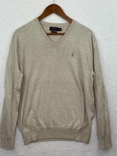 Polo Ralph Lauren Sweater Mens Large Beige V Neck Pullover Pima Cotton Knit