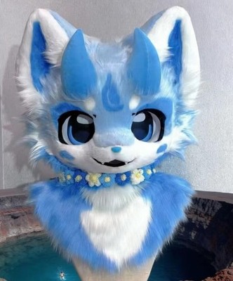 Fursuit Long haired Dog Fox Mascot Party Halloween Fur Cosplay(head)