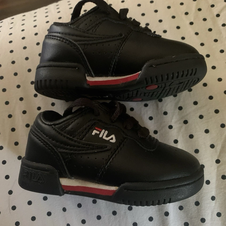 Fila Original Fitness Black Red White Toddler Baby Size 6 C - Image 2 of 4