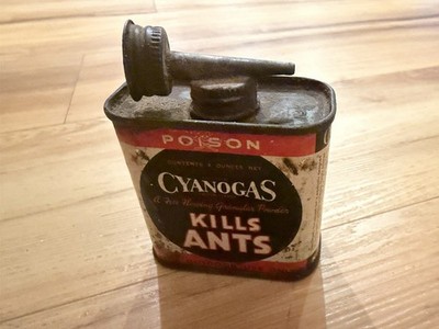 Vtg 1930s 40s Cyanogas Ant-Killer Poison Small Lead Top Can Tin
