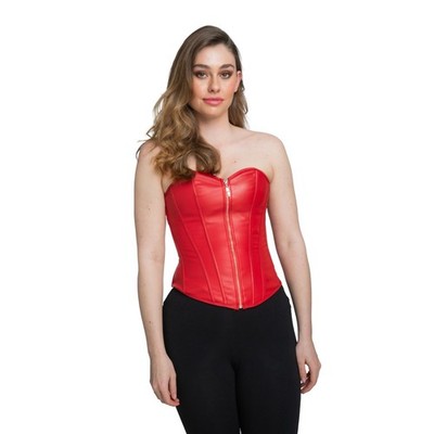 Damen Rot Kunstleder Korsett Pirat Teufel Burlesque Steampunk Halloween