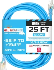 25 Ft All-Weather Extension Cord for Outdoor & Indoor Use - 16/3 SJEOW Lighted 3