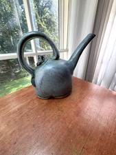 Studio Stoneware Pottery Signed "dc" Artist Signed Blue Teapot 9  1/4"