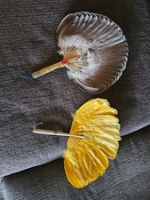 Vintage Goose feather and yellow feather hand fans set of 2