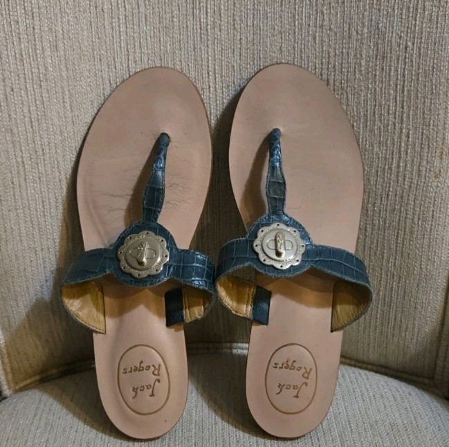 JACK ROGERS FLAT Python Print Leather Thong SANDA… - image 2