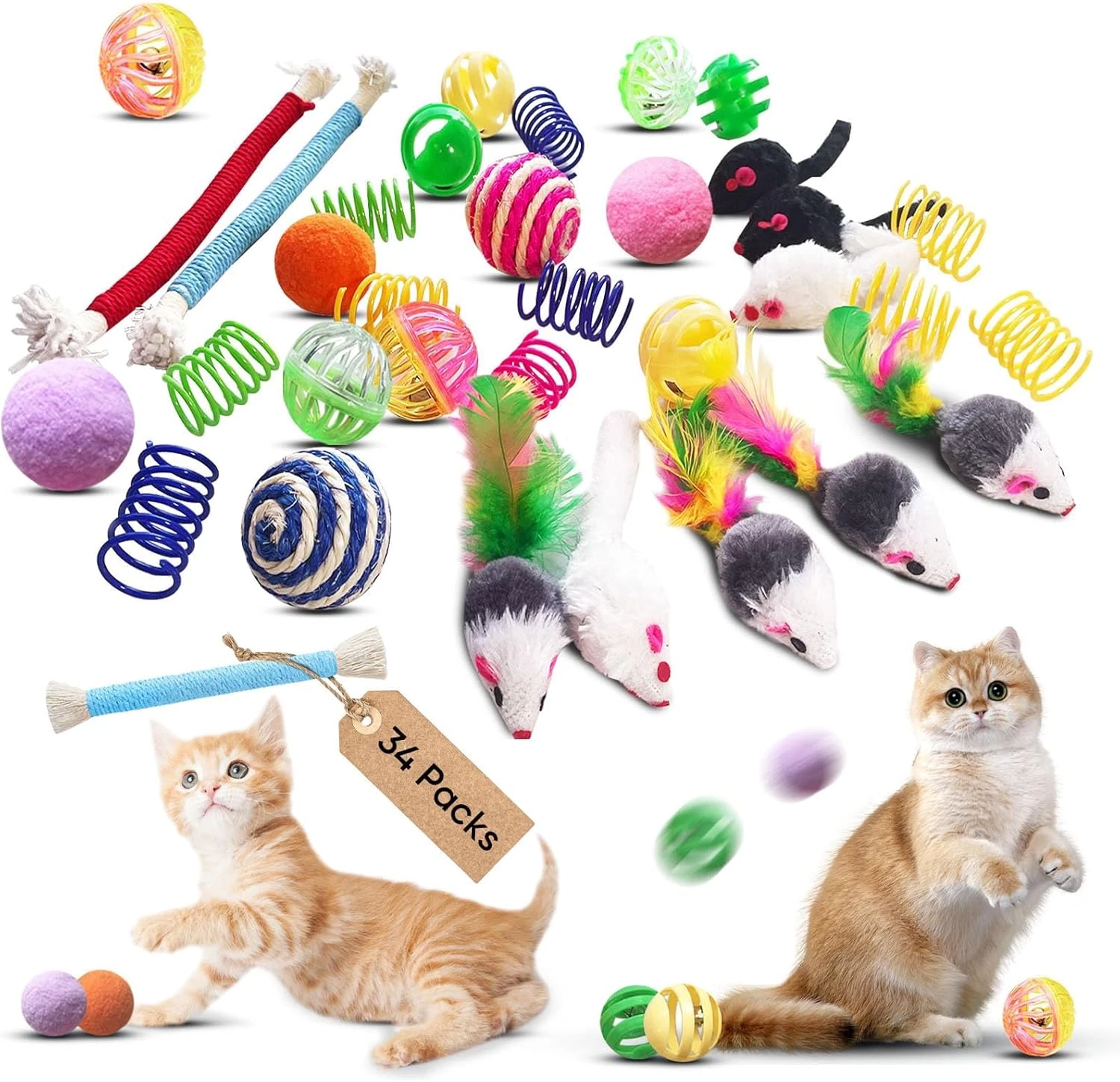 Interactive Cat Toy Set - 34 Pieces for Indoor Cats and Kittens
