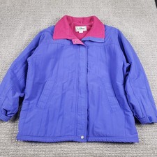Vintage LL Bean Jacket Womens L 90s Made in USA Purple Fleece Lined Warm up