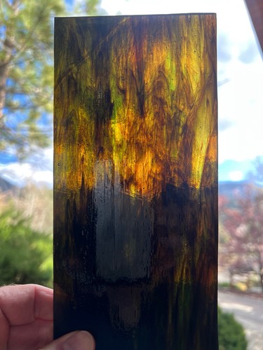 (4) Sheets Of Whispy Brown, Green, Gold Stained Glass 9"x4" Mosaic Hobby