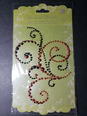 NIP Prima Say It In Pearls Mixed Crystals Black Red Flourish Swirl Sticker