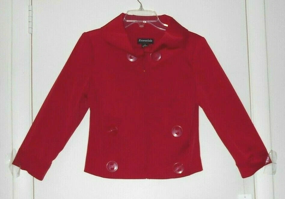 Chaqueta Blazer Mujer Bellamente Diseñada Roja Doble Bolsillos Grande Abotonada Talla S Foto 2 de 4