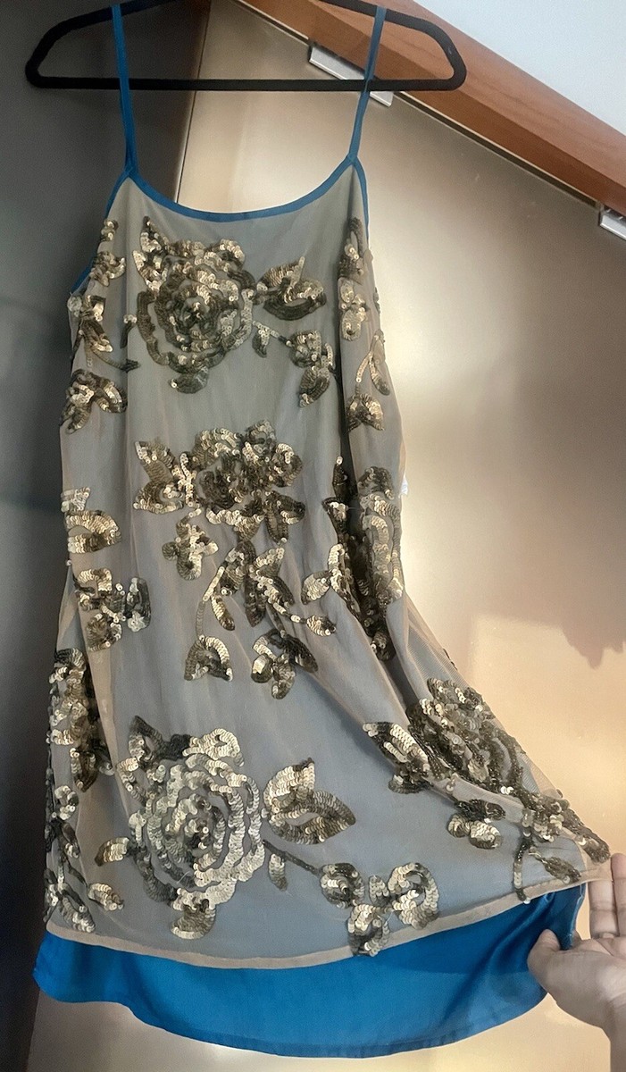 gold or silver with teal dress Primavera 4519 Size 6 Teal Gold Beaded Sequin Prom Dress Slit Corset