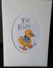 Completed/Finished Cross Stitch: Tri-fold Card with Envelope: "For Baby"