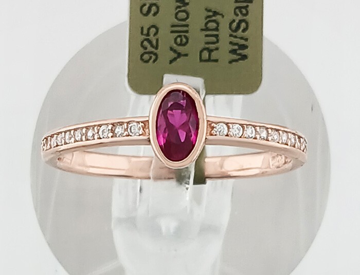 LAB CREATED 0.30 Cts RUBY & WHITE SAPPHIRES RING 14K ROSE GOLD PLATED (.925)