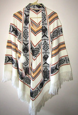 Inca Fringed Poncho OSFM Embroidered Tribal Print Scarf Tassels