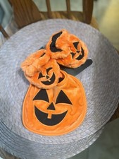 Baby Bib  Booties Set Furry Orange Plush Pumpkin Jack O' Lantern 0-6 m