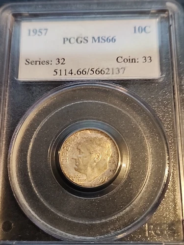 1957 PCGS MS66 Silver Uncirculated Toned Roosevelt Dime Free Shipping