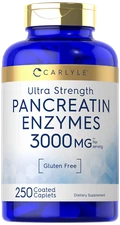 Pancreatin Digestive Enzymes | 3000mg | 250 Caplets | Non-GMO | by Carlyle