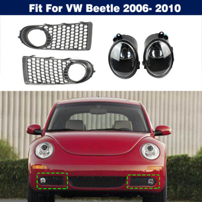 Front Bumper Driving Fog Light Lamp+Grille Cover Frame For VW Beetle 2006- 2010