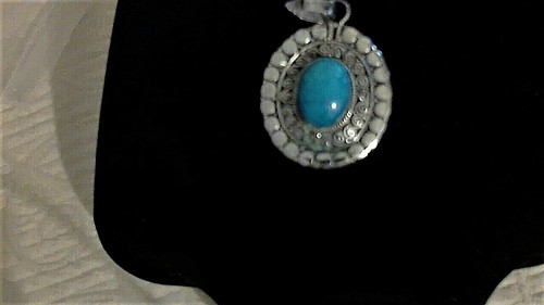 Colgante Grande Plata Esterlina Turquesa .925 Portador de Cadena Grande NUEVO - Imagen 6 de 6