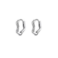 A Pair 925 Sterling Silver Plated Wave Curve CZ Huggie Hoop Earrings Women PE52