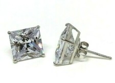 Princess Cut 925 Sterling Silver Cubic Zirconia Stud Butterfly Square Earrings