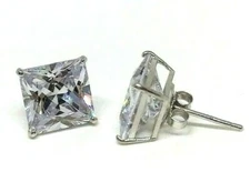 Princess Cut 925 Sterling Silver Cubic Zirconia Stud Butterfly Square Earrings
