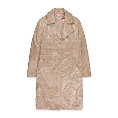 NWT FUNG LAN AND CO. PLAID VINYL TAN TRENCH COAT SIZE M $350