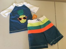 NWT Gymboree Boys Rash Guard Pineapple Swim trunk Swimsuit Set UPF 50 