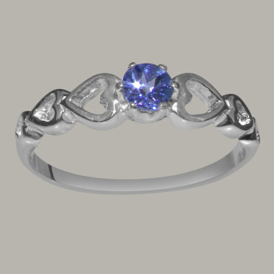 Solid 14ct White Gold Natural Tanzanite Womens Solitaire Ring - Sizes J to Z
