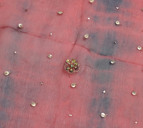 Sushila Vintage Tie-Dye Scrap Dupatta Pure Chiffon Hand Beaded Floral Long Stole - Picture 5 of 13