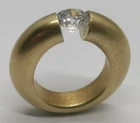 Vtg 1980s Niessing HalfRound Ring Gilt 925 Sterling Silver 2.00ct Crystal UKSz P