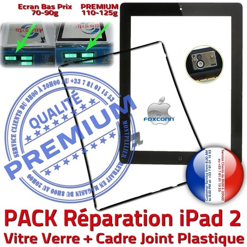 PACK Vitre Tactile iPad 2 Noir Assemblée Joint Cadre Contour Écran Verre PREMIUM - Photo 2/7