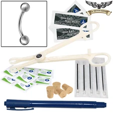 Eyebrow Mini Body Piercing Kit - Curved Barbell Jewelry (Pierce 5 Pieces)