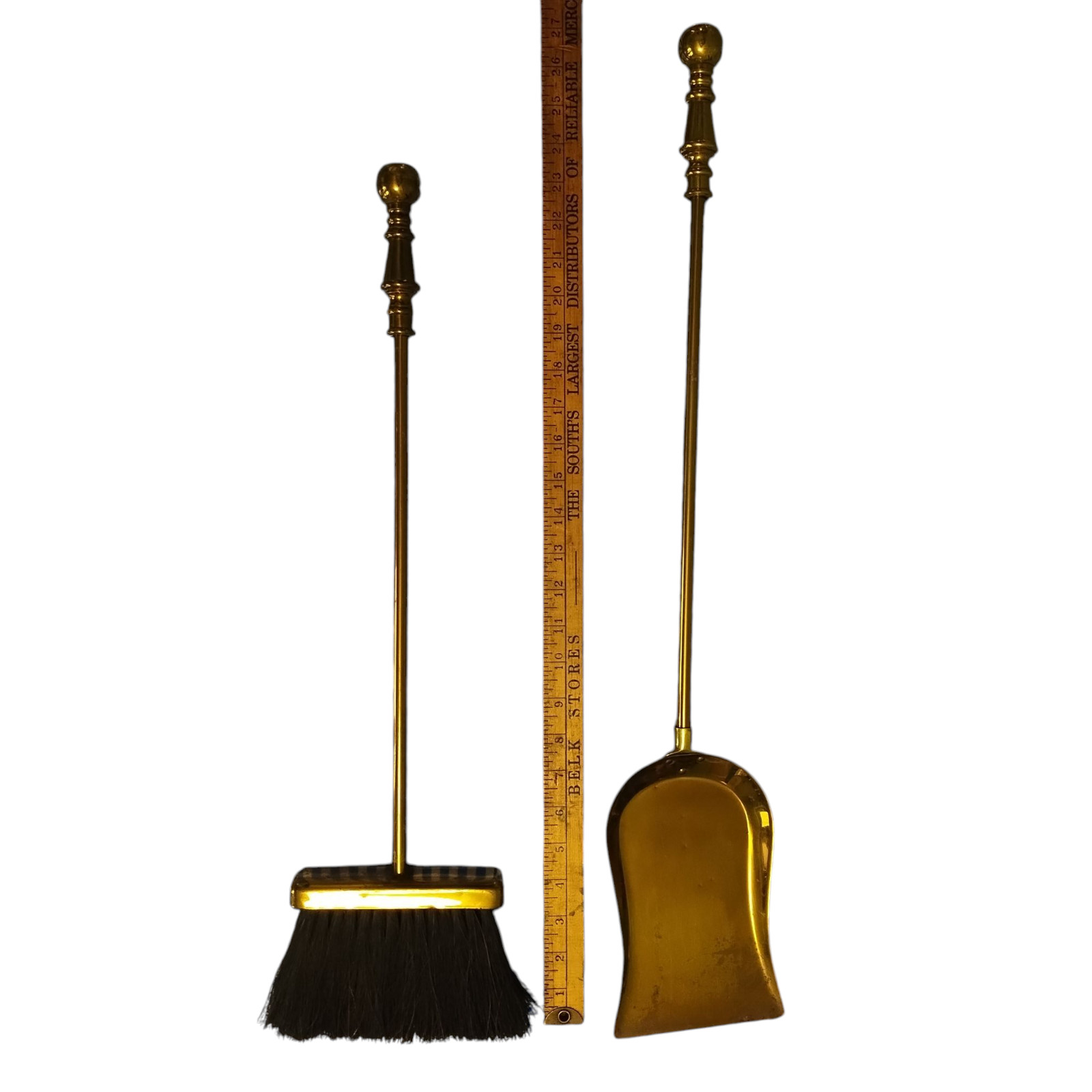 Vintage Mixed Brass Fireplace Tool Set and Stand 6 pc