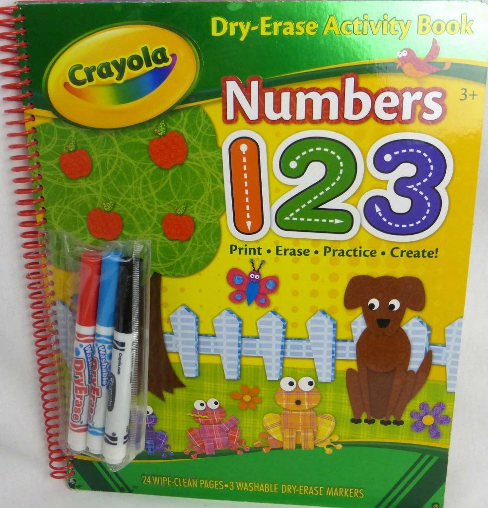 Crayola Dry Erase Activity Book Numbers 1 2 3 & Markers Wipe Clean Pages New