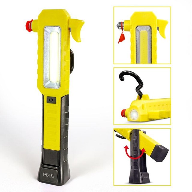 Kfz Auto Taschenlampe Nothammer, Gurtschneider, Haken, Magnet, COB Leuchte LED