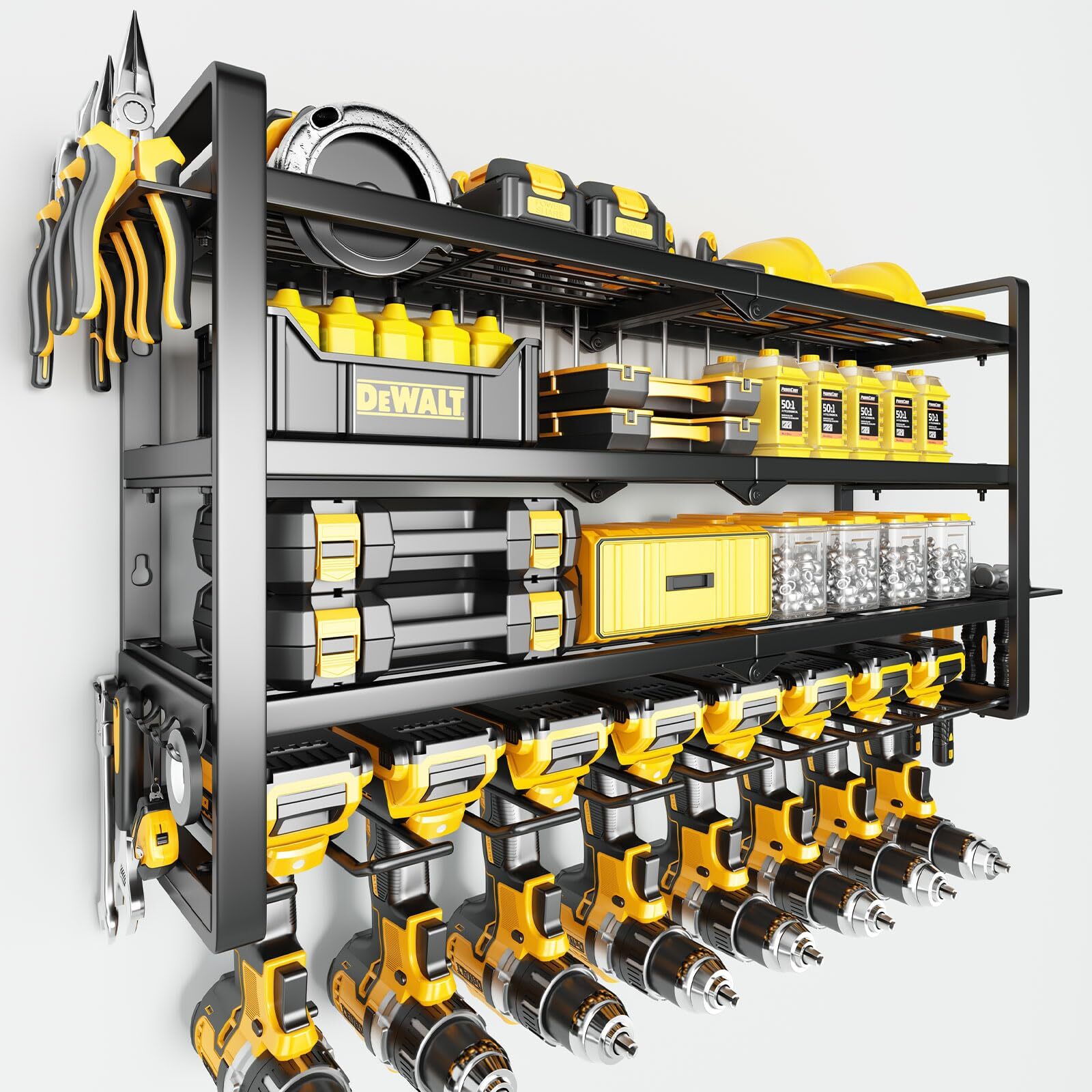 Power Tool Organizer Wall Mount 180lbs Load 4 Layers Storage Rack With 8 Drill H