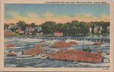 Postcard Pawtucketville Dam and Falls Merrimack River Lowell MA