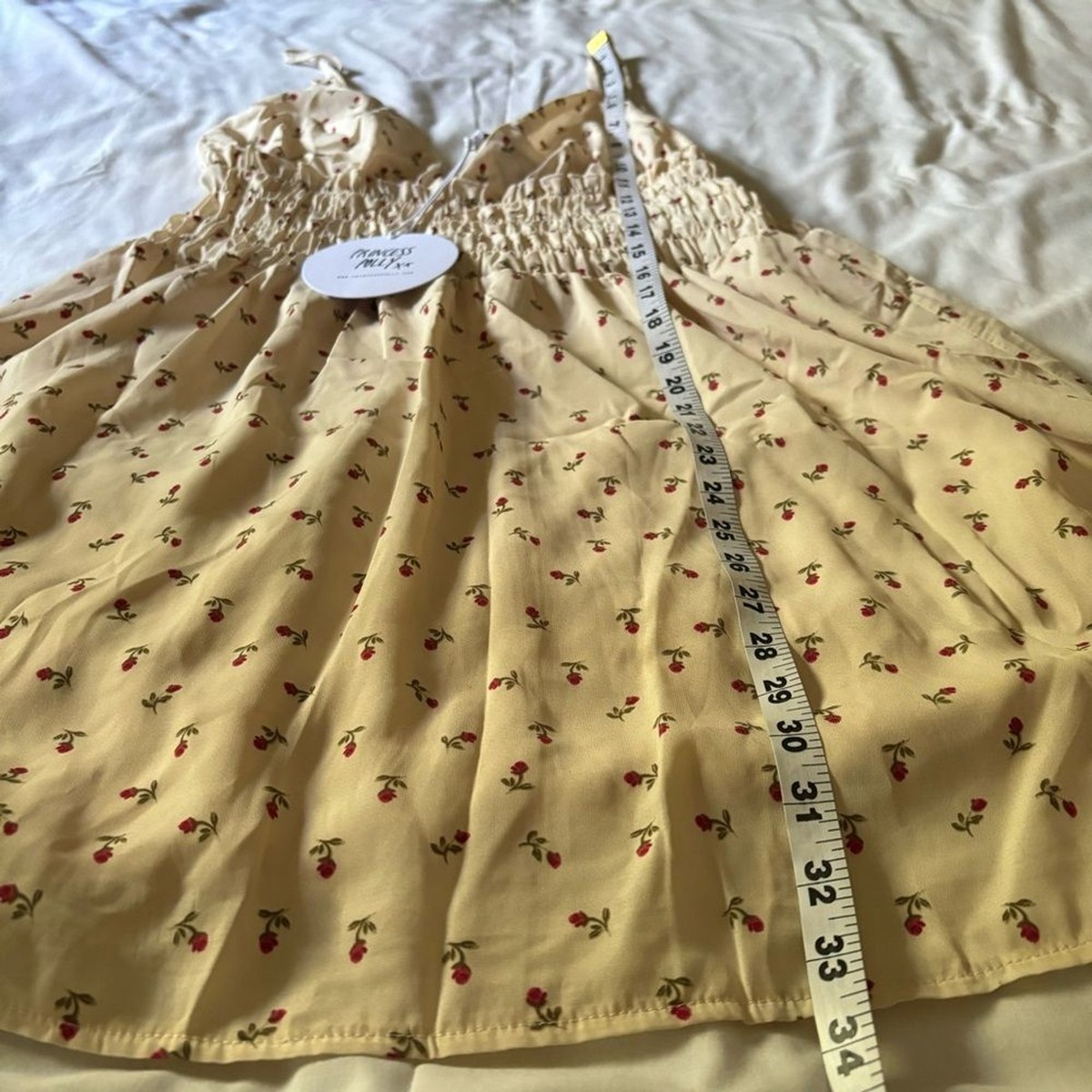 Princess Polly NWT Roza Mini Dress Beige Floral Print Smocked Sundress Size  12 | eBay