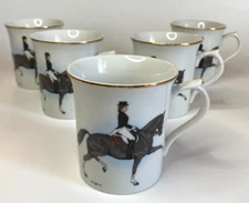 THE HUNTSMAN White LADY EQUESTRIAN Five CUP SET Gael Coffin Porcelain Fox Hunt
