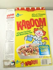 Vintage General Mills Kaboom Cereal box Circus Game cutout GM kids clown yellow