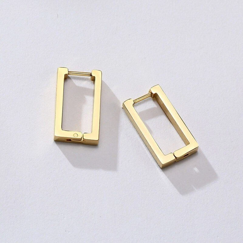 Pendientes de aro rectangulares geométricos de acero inoxidable para mujer joyas 1 par Foto 3 de 4