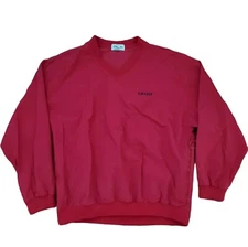 Vintage Izod Red Pullover Windbreaker Jacket V Neck Mens L Golf Casual 90s Retro