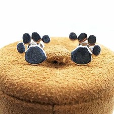 14K Gold Plated Sterling Silver Dog Paw Print Stud Earrings Animal Lover X-Mas