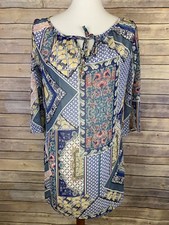 TOBI Womens Small Tie Collar Dress Lined Patchwork Print Floral Boho Hippie 
